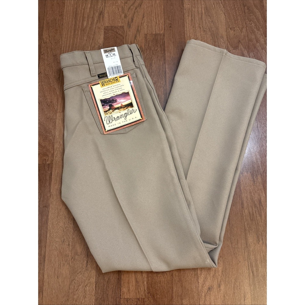 Wrangler Pants Men 38x36 Tan Polyester Wrancher Dress Pants Boot Grandpa 82TN